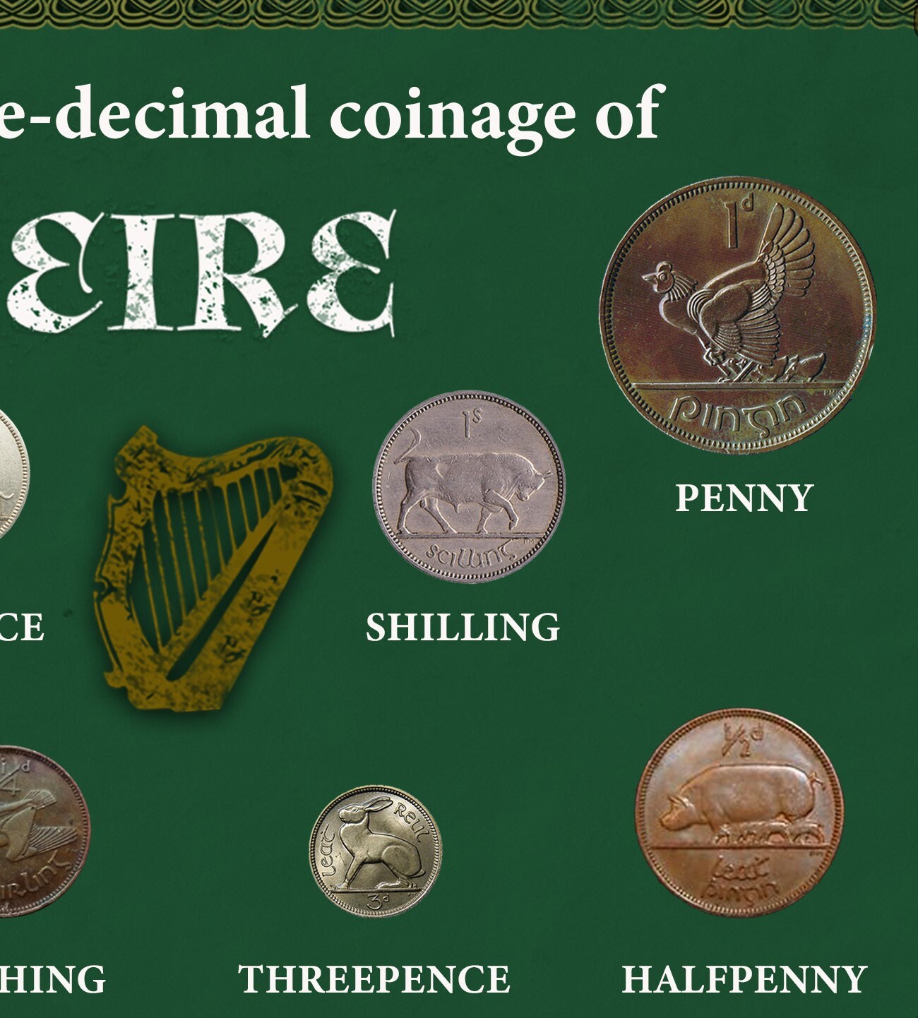 Ireland  Pre-Decimal 1928- 1968 Coin Metal Wall Art